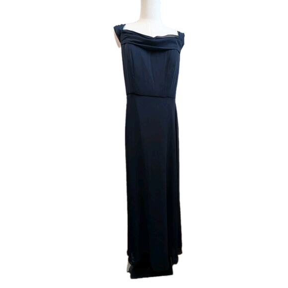 Dessy Group Thread Off The Shoulder Draped Neckline Maxi Dress Navy Size 10 - Picture 3 of 11